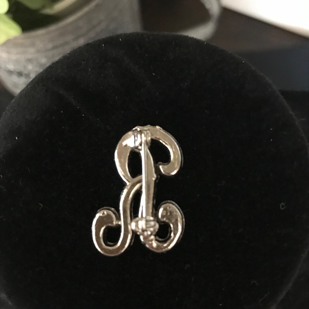 Vintage Silver Tone & Rhinestone Monogram "R" - Picture 3 of 3